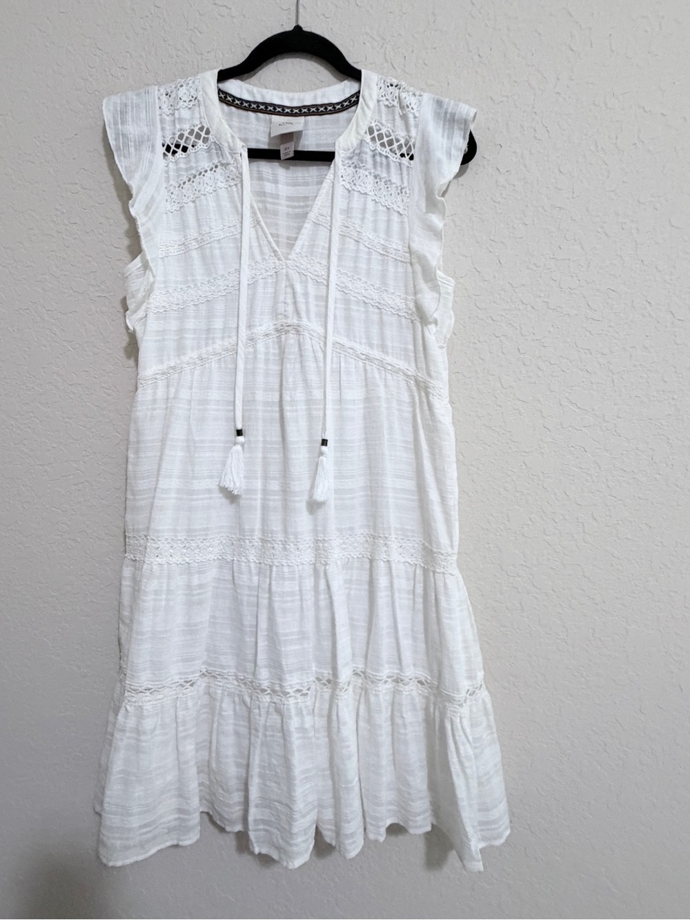 Knox Rose Women’s XS White Flutter Sleeve Peasant Mini Dress Boho 100% Cotton - Picture 2 of 16